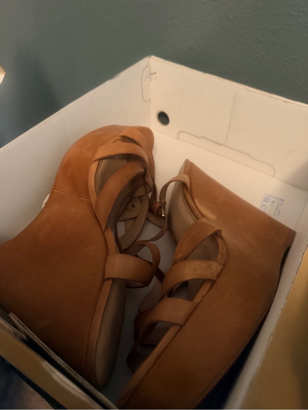 Women's Tan Strappy Wedge Sandals